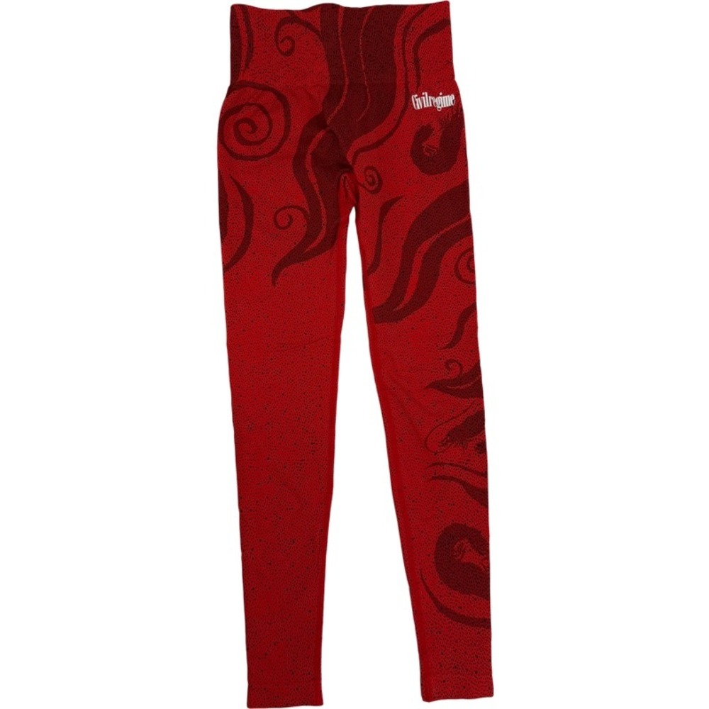 CIVIL REGIME NEW Small Chaos Kelly Seamless Leggings Red Abstract Swirl Gym